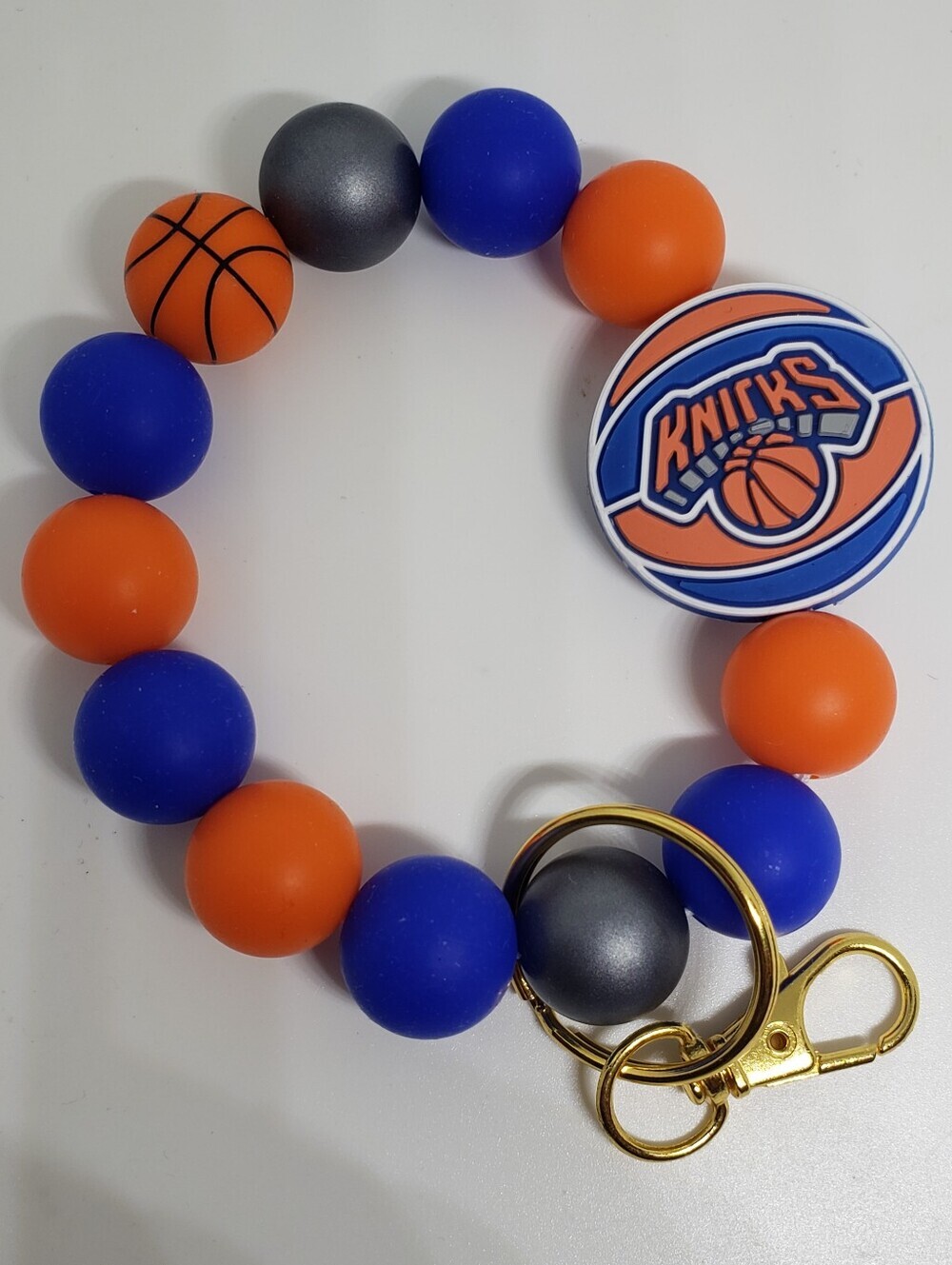 Handmade Silicone Focal Beaded New York Knicks Wristlet Keychain